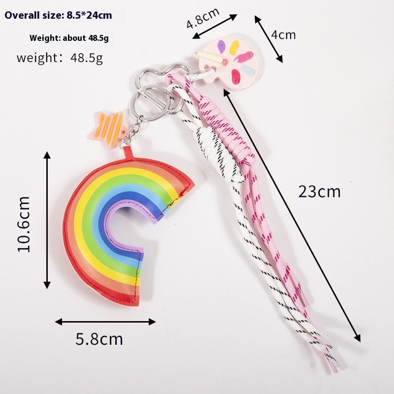 Ins Leather Cotton-filled Rainbow Palette Ornaments Braided Rope Handbag Pendant