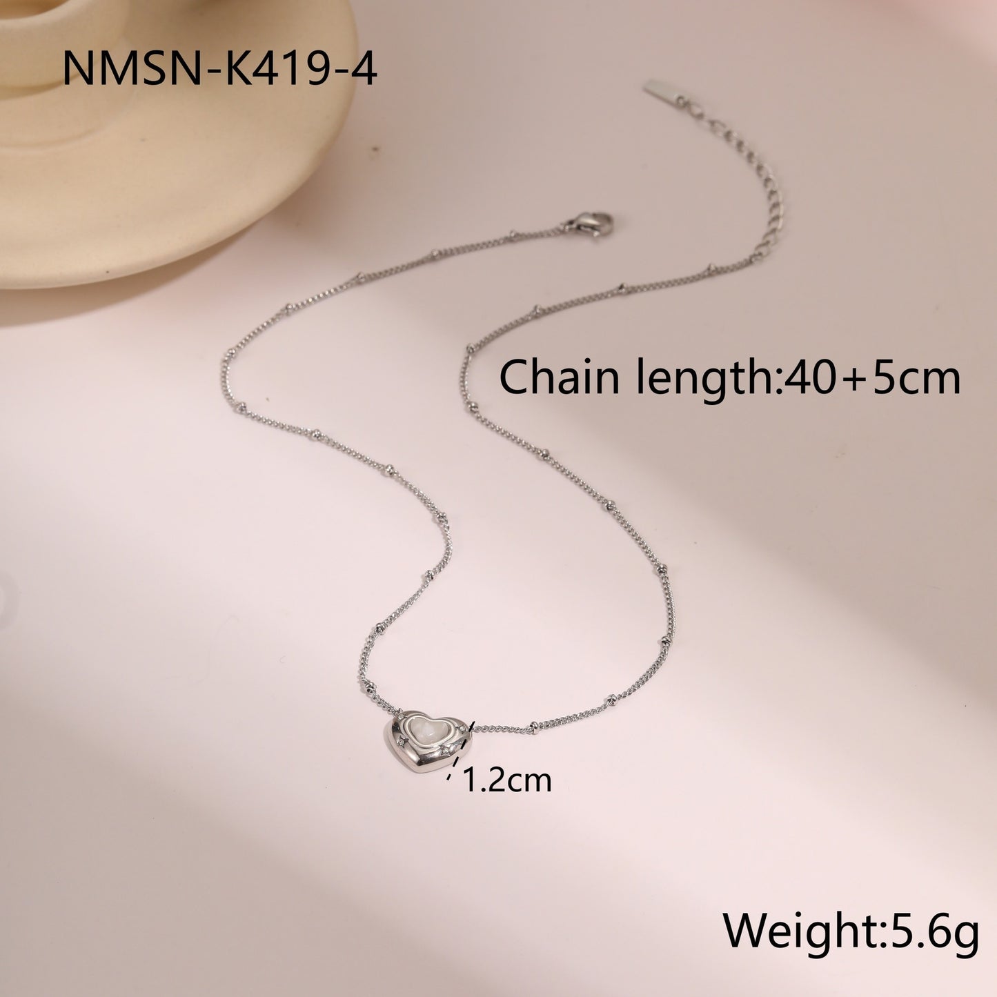 Fashion Design Love Heart-shaped Natural Stone Pendant Titanium Steel Necklace Ins