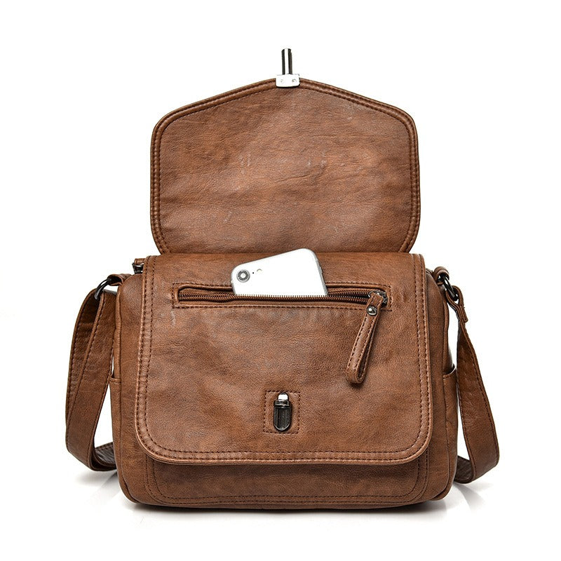 Soft leather retro crossbody bag