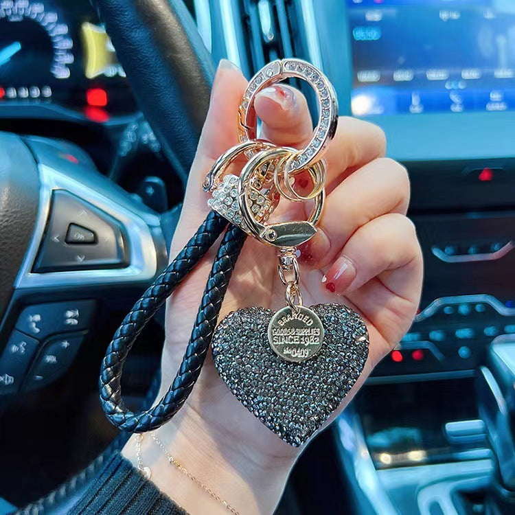 Clay Diamond Fully Jeweled Loving Heart Key Chain Diamond Leather Rope