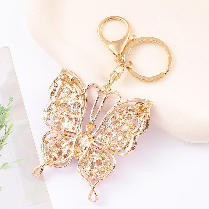 Metal Rhinestone Butterfly Keychain Small Pendant