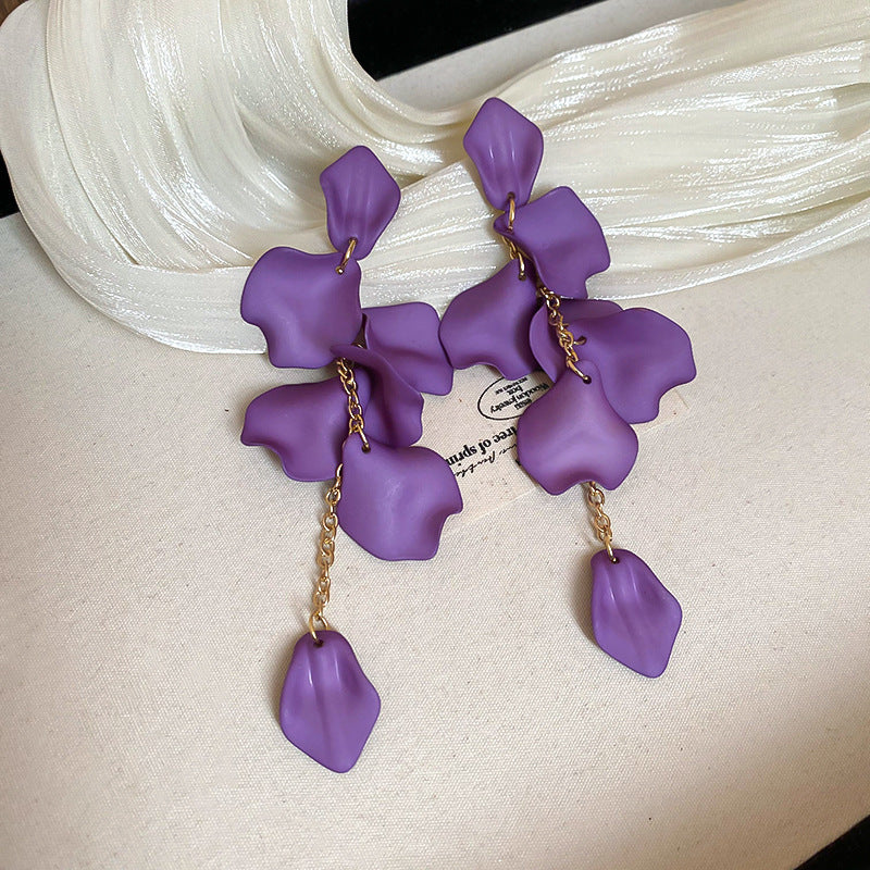 Silver Needle Fabric Flower Pendant Earrings For Women