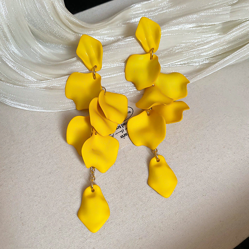 Silver Needle Fabric Flower Pendant Earrings For Women