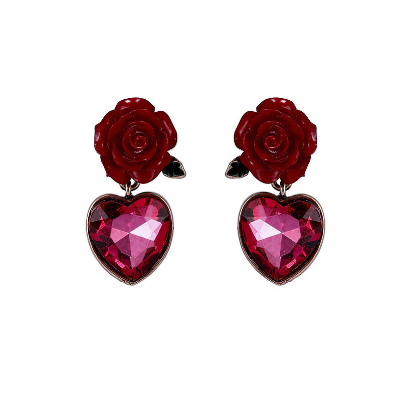 Exquisite Love Rose Earrings Mori Style Simple Heart-shaped
