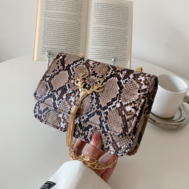Snake Pattern Tassel Bag