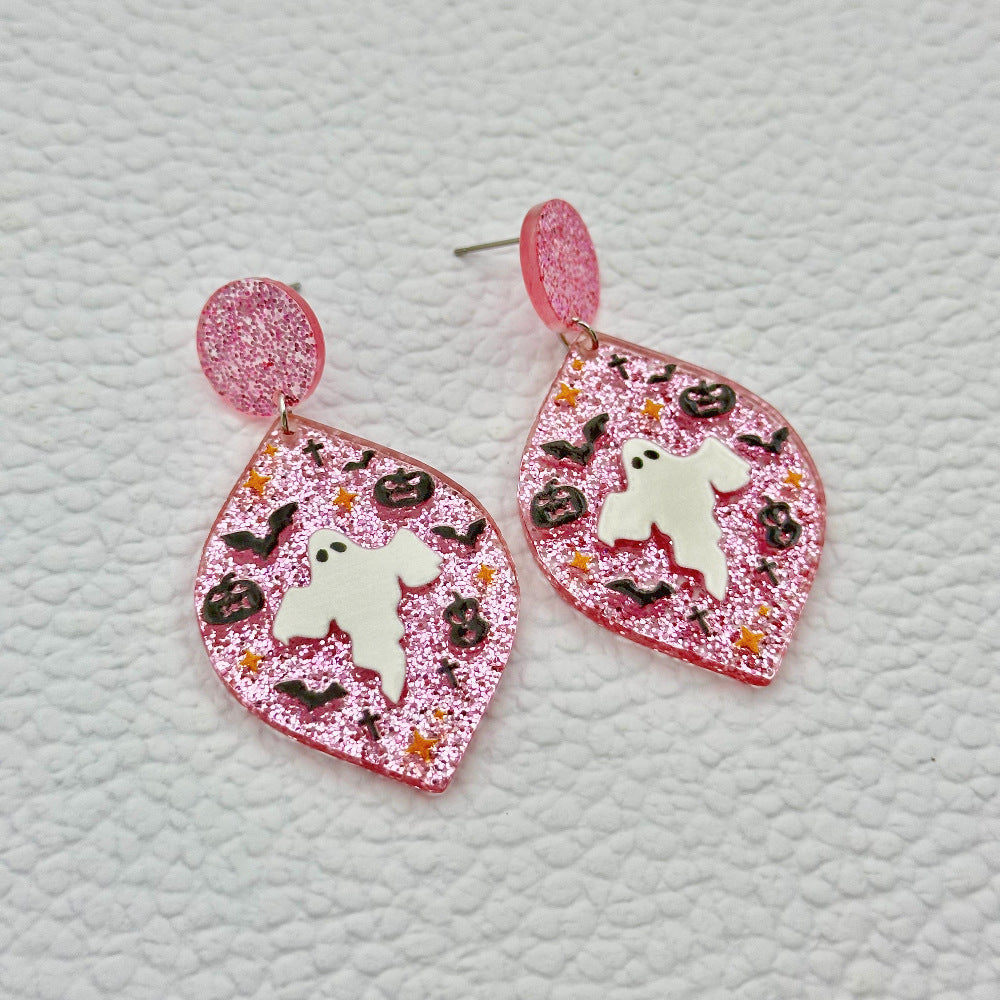 Halloween Day Ornament Colorful Ghost Eyes Funny Acrylic Earrings For Women