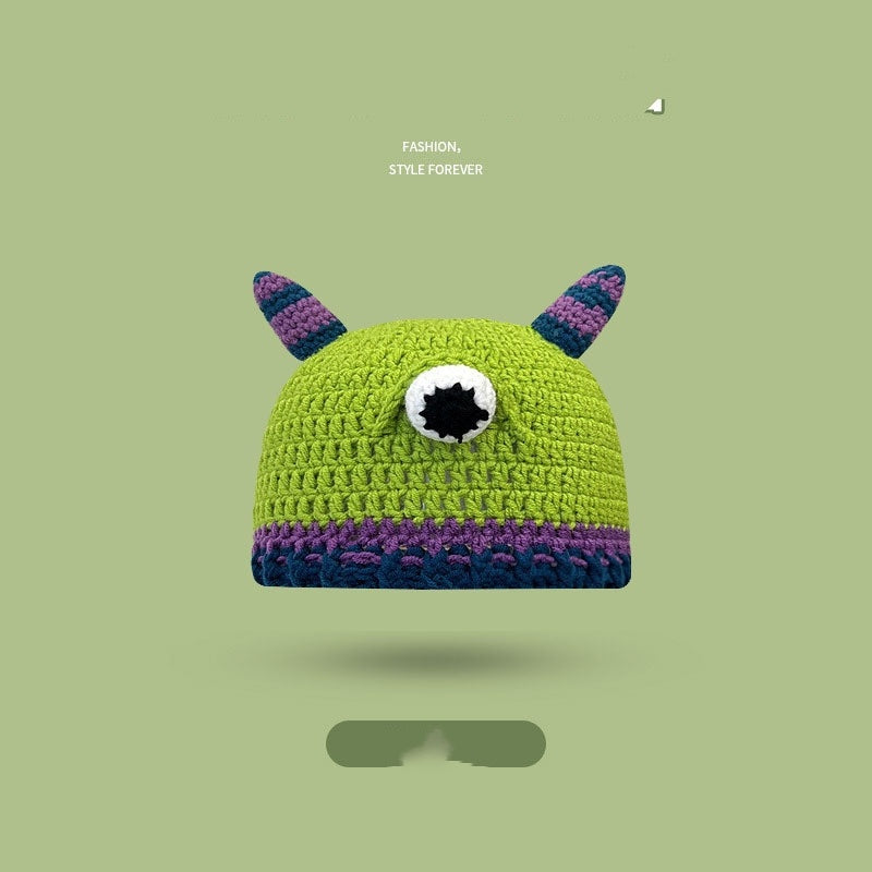 Cartoon Cute Handmade Funny Woolen Knitted Hat Internet Celebrity Same Style Personalized Swing Wool Headgear