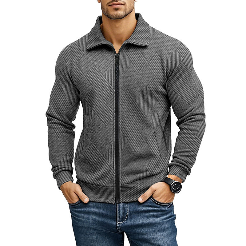Men's Casual Jacket Solid Color Waffle Turn-down Collar Coat