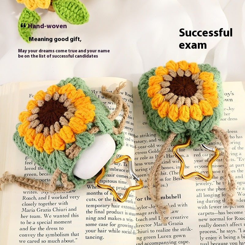 Wool Hand-woven Sunflower Earphone Bag Finished Pendant