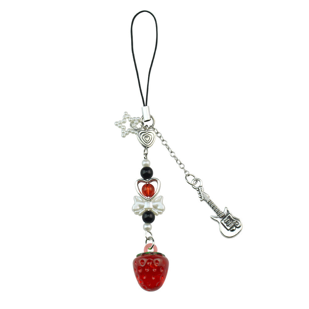Small Cherry Strawberry Beaded Mobile Phone Pendant