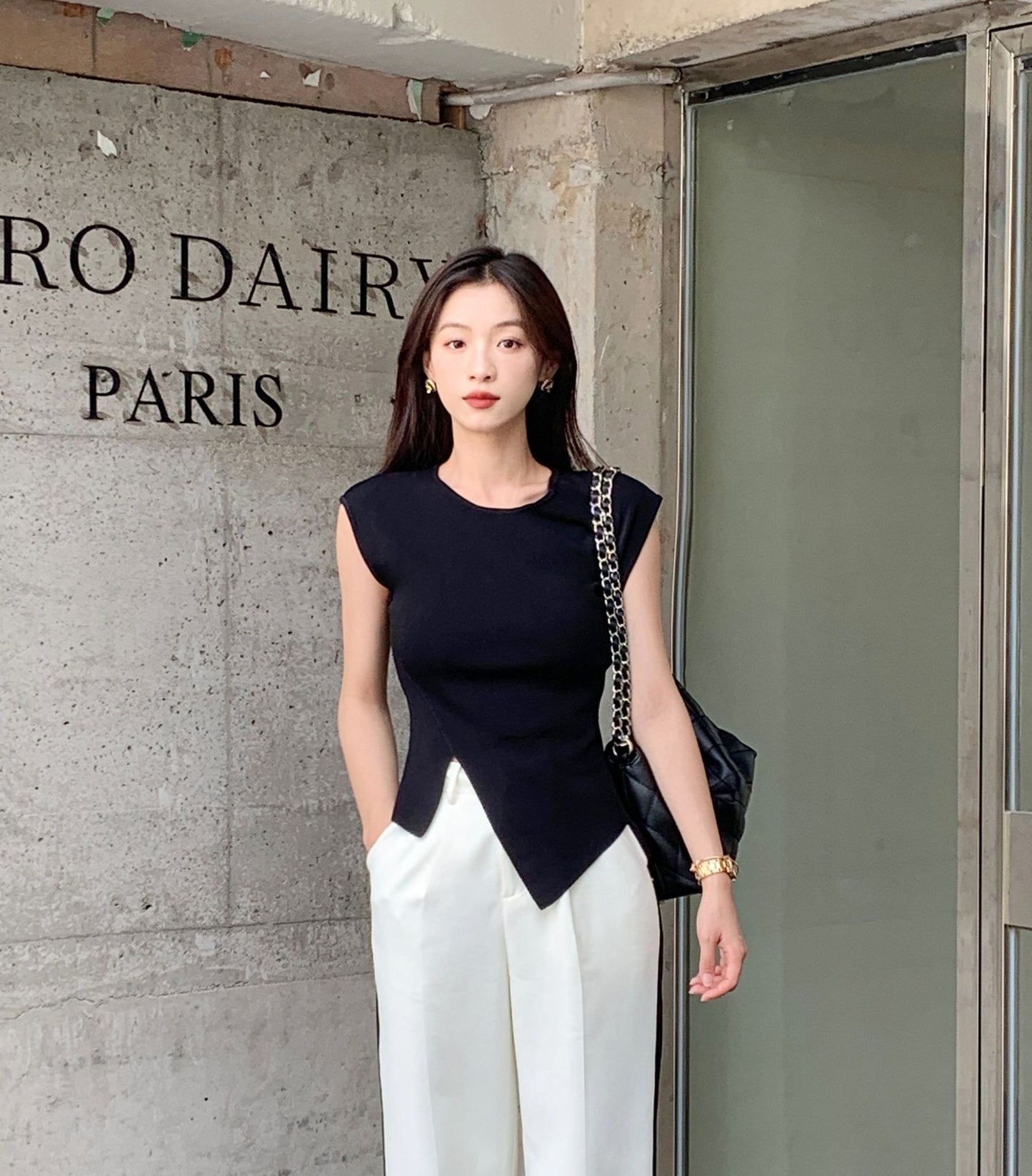 High-grade Ice Silk Waist-tight Slimming Sense Of Design Knitwear Top For Women