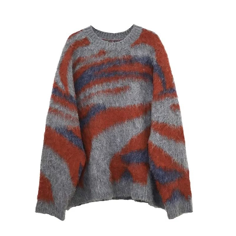 Contrast Color Stripes Idle Style Winter Loose Retro New Mohair Knitwear Sweater