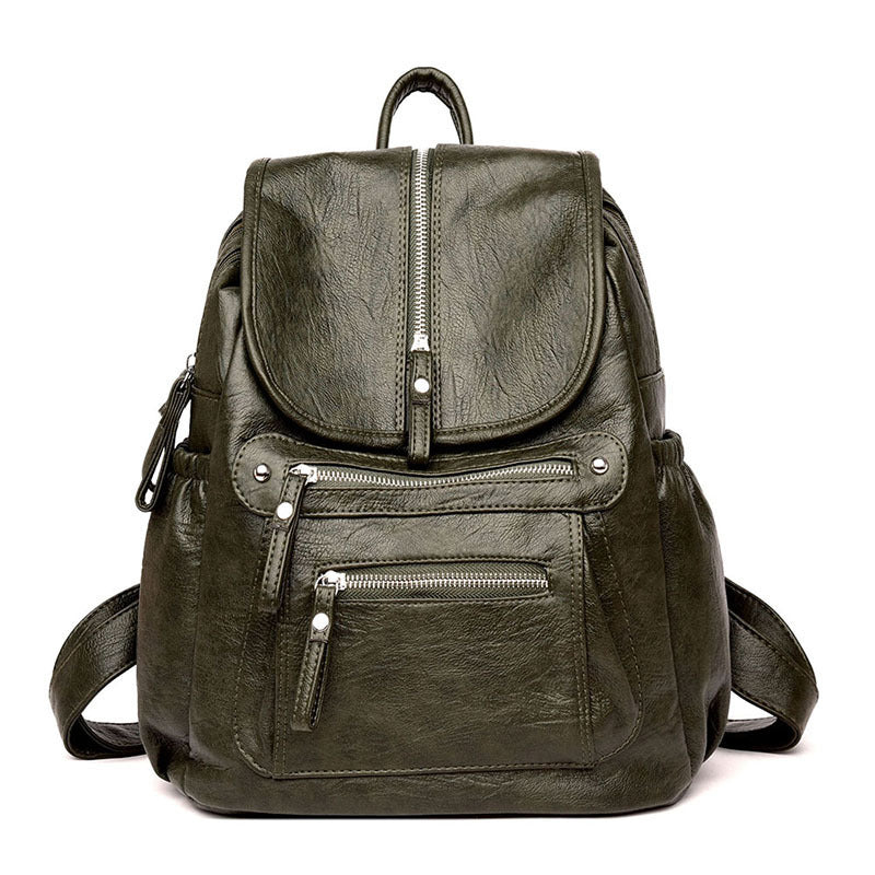 Casual soft leather ladies travel backpack