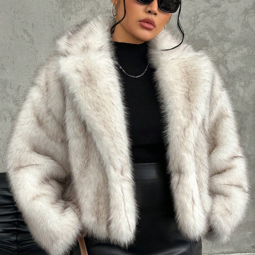 Fox Fur Thick Warm Long Sleeves Short Coat