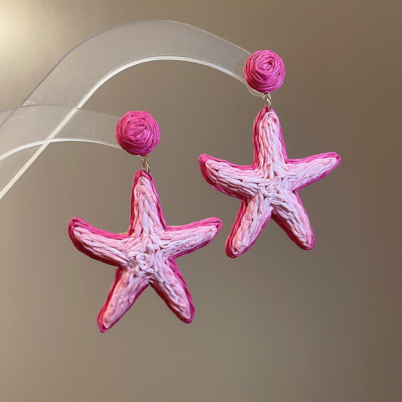 Silver Needle Fabric Flower Pendant Earrings For Women