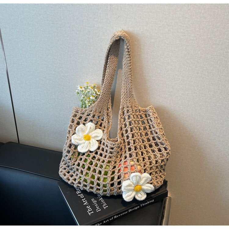 Gestrickte Handtasche Gewebte Mesh-Blumen-Umhängetasche