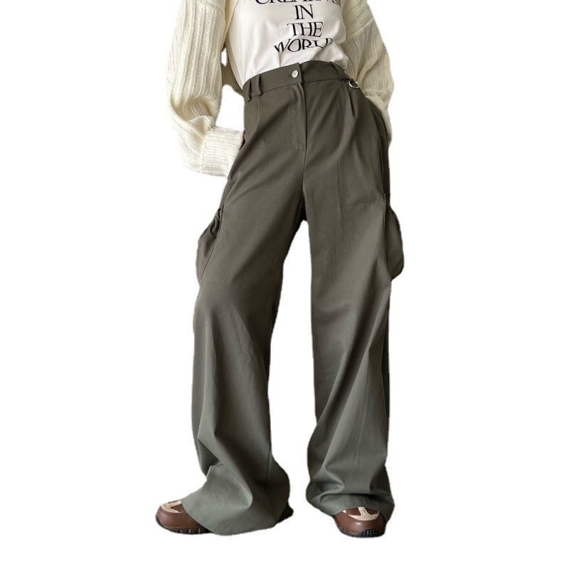 Retro Solid Color Elastic Casual Wide Leg Pants For Women
