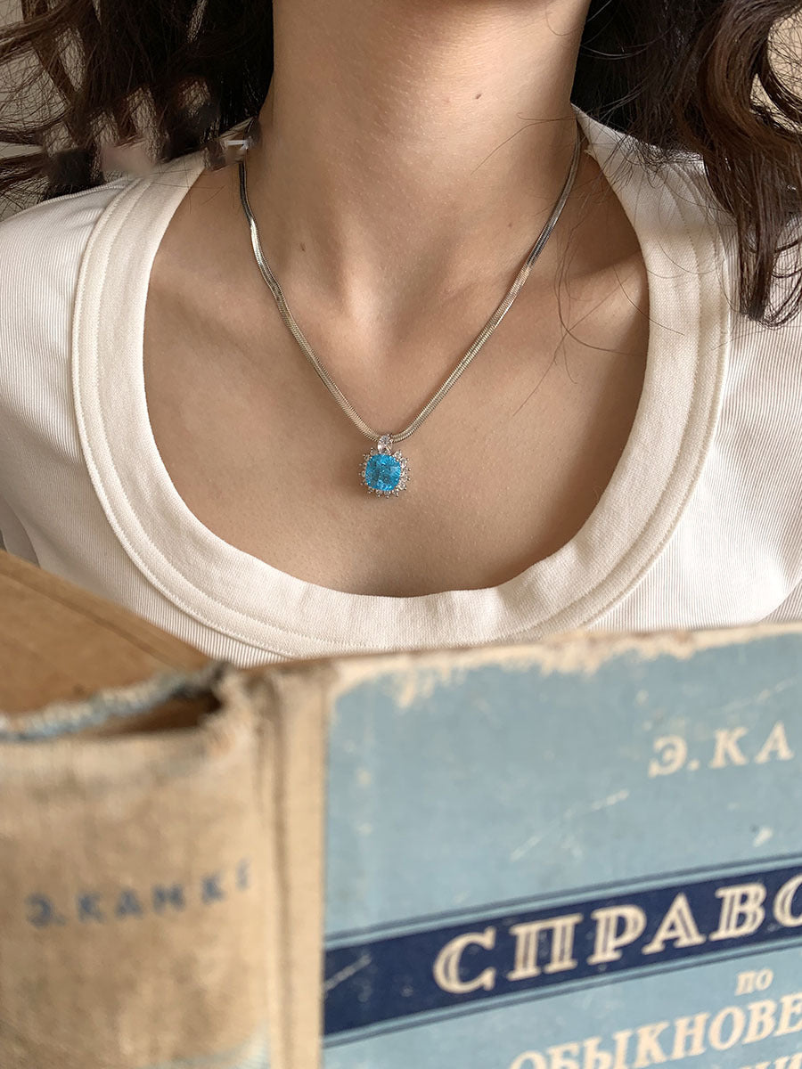 Silver Needle Round Grain Jeweled Pendant Earrings
