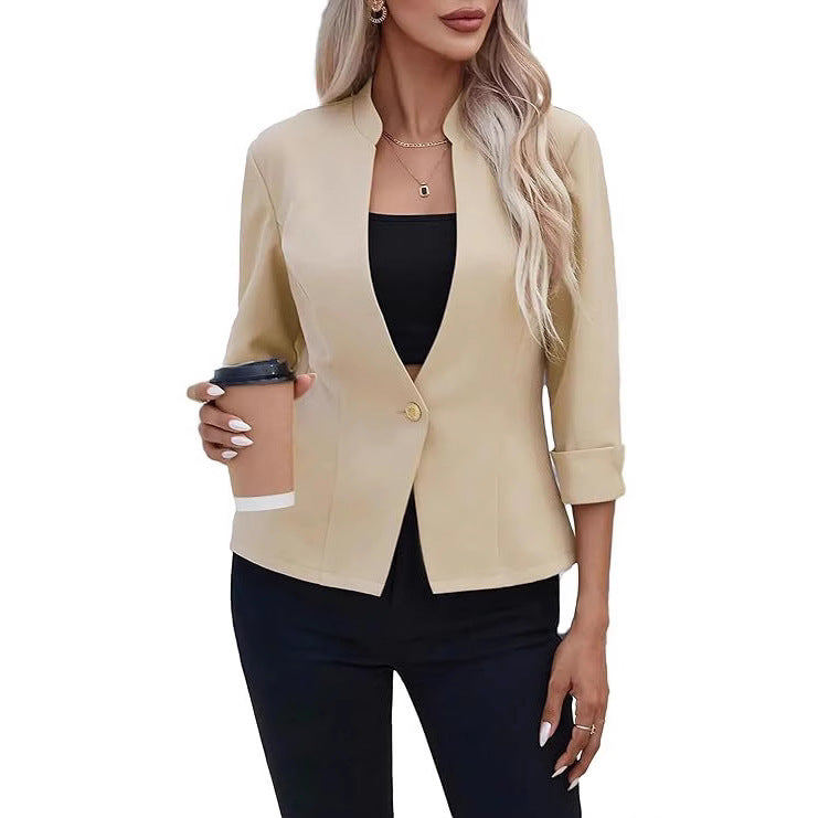 Light And Thin Fully Lined Slim Fit Stand Collar Casual Small Suit Jacket
