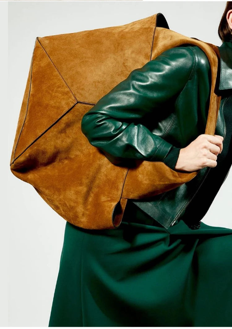 Trendy Suede Splice Tote Bag