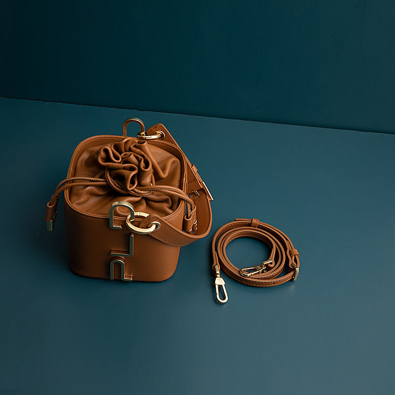 Cowhide Leather Bucket Bag