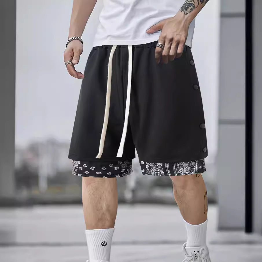 Slim Fit Drawstring Double Breasted Cropped Pants For Men - BAGMODA