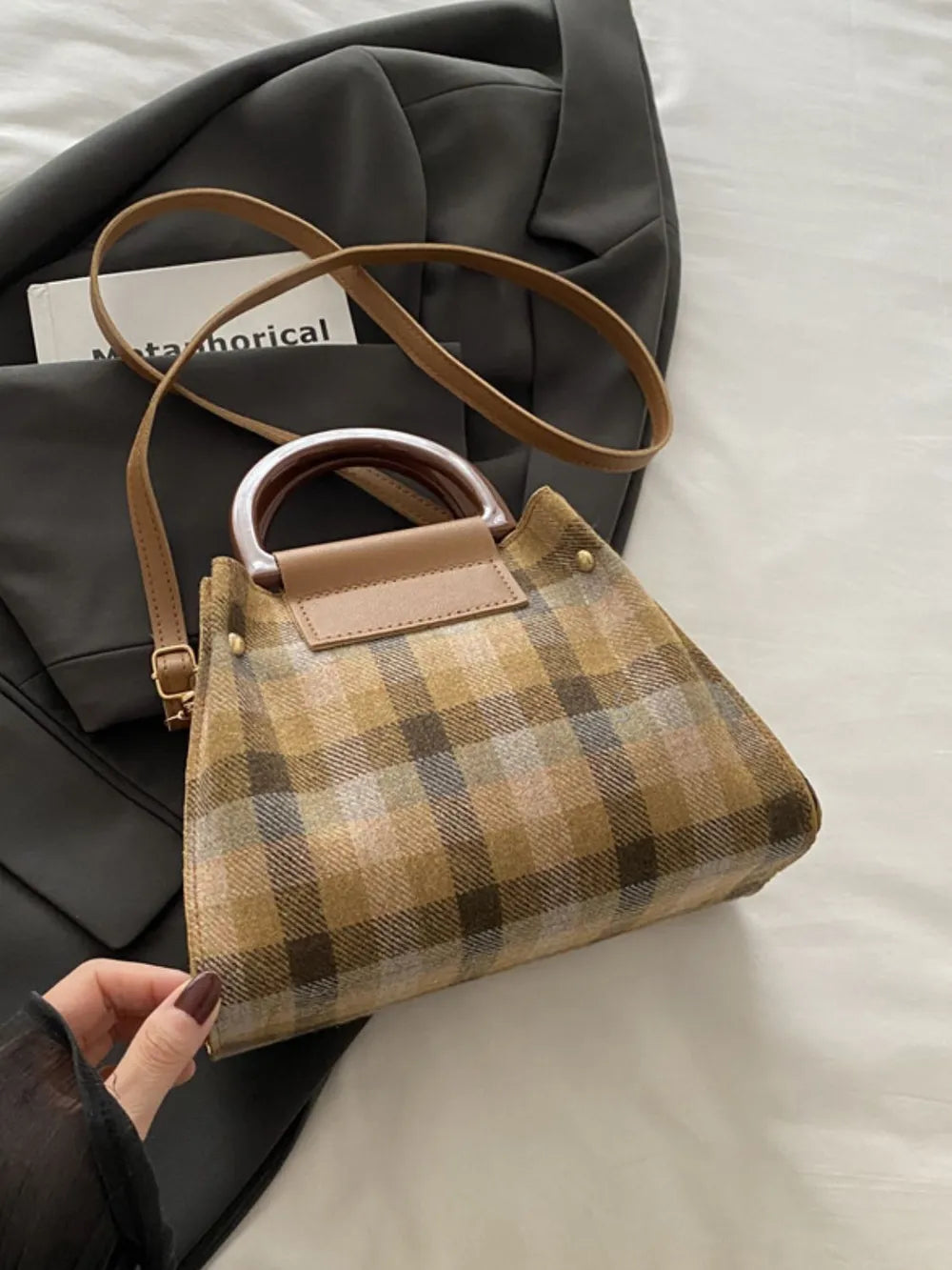 Lively Plaid Charm Shoulder Bag