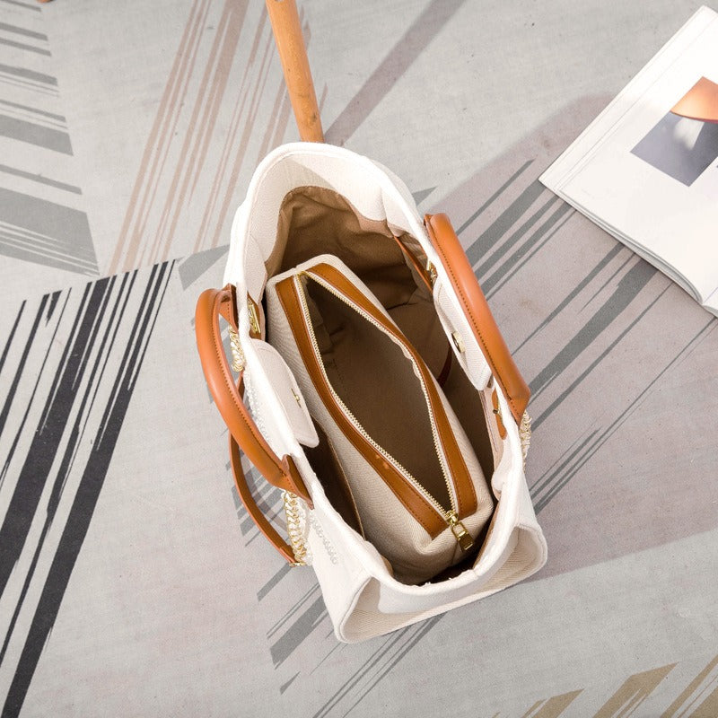 Off-White Beaded Canvas Tote