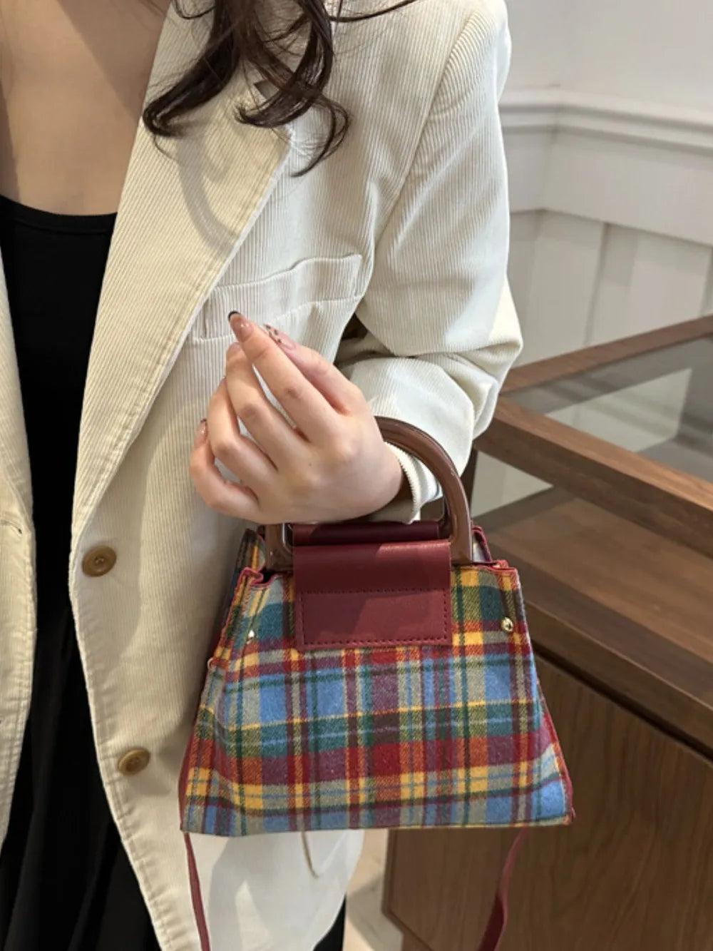 Lively Plaid Charm Shoulder Bag