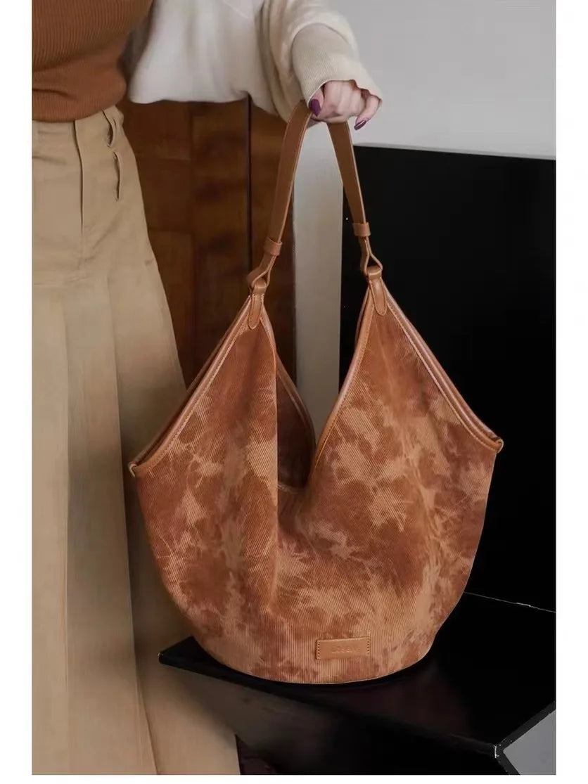Retro Corduroy Shoulder Tote