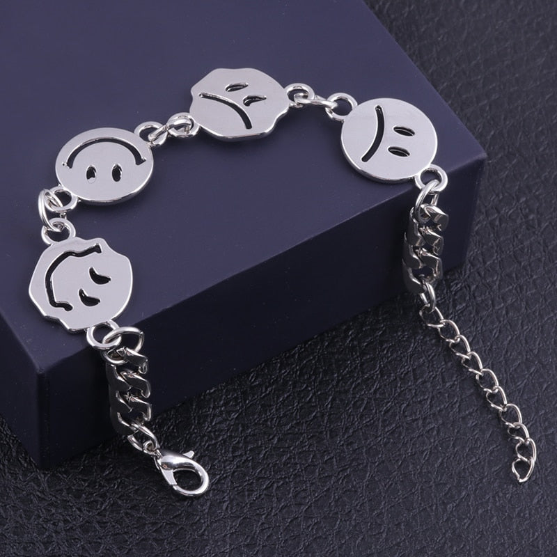 Fashion Happy Smiley Crying Face Charm Bracelet Hip Hop Thick Chain Bangle Bracelets for Women Men Jewelry Accessories