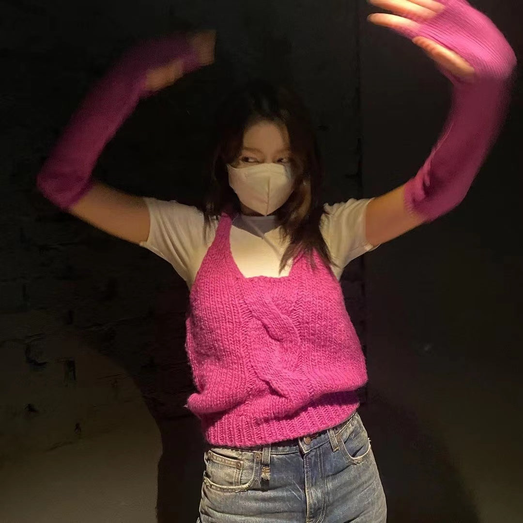 Ladies Off Shoulder Halter Sling Gloves Sweater Knitwear