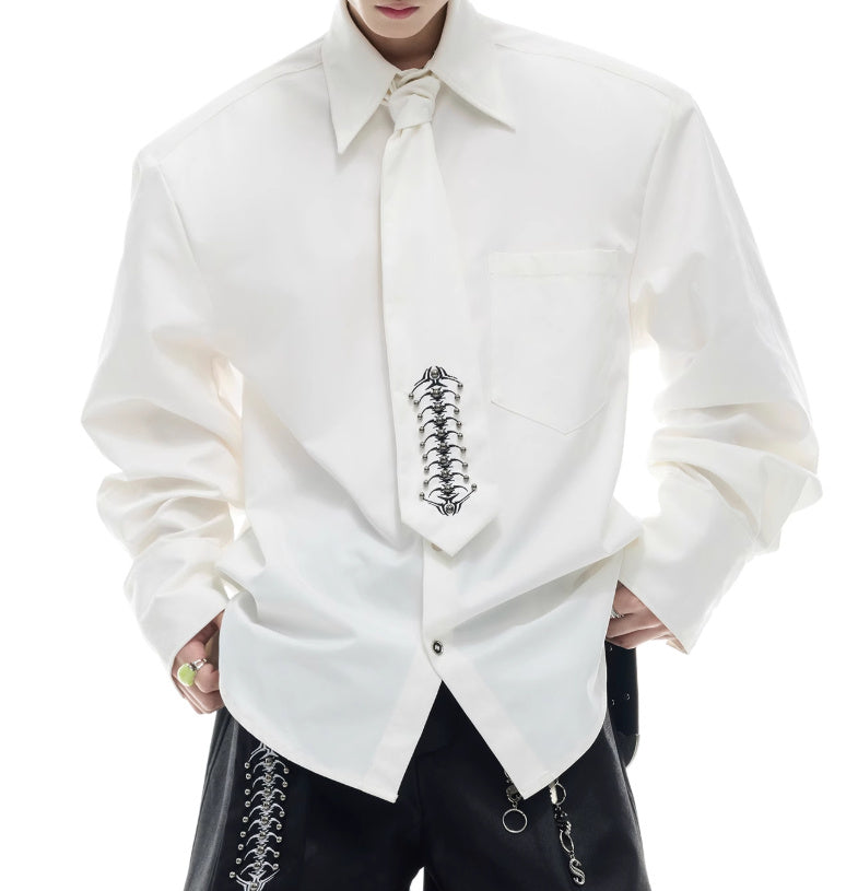 Niche Deconstruction Backbone Embroidered Tie Shirt