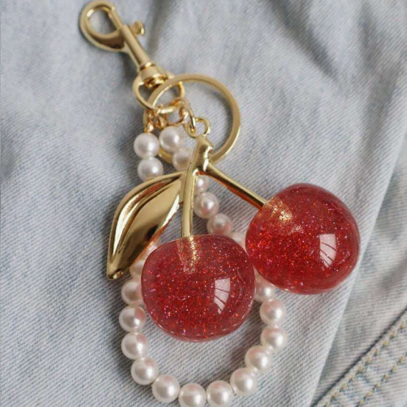 Creative Pearl Resin Cherry Keychain