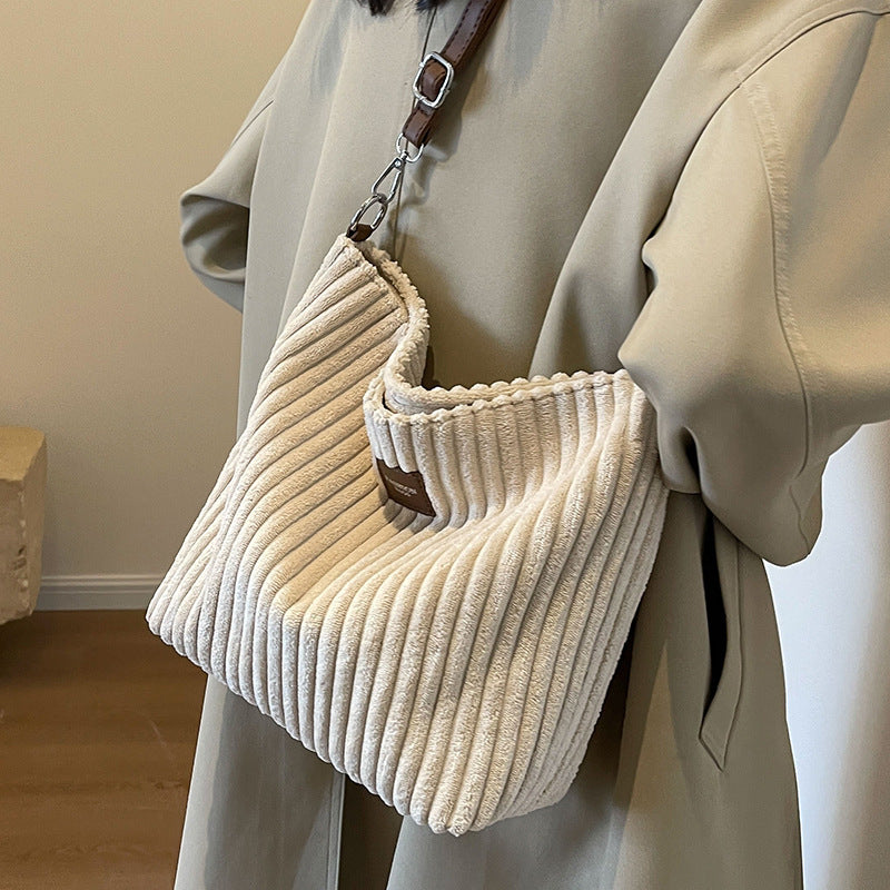 Versatile Corduroy Shoulder Bag