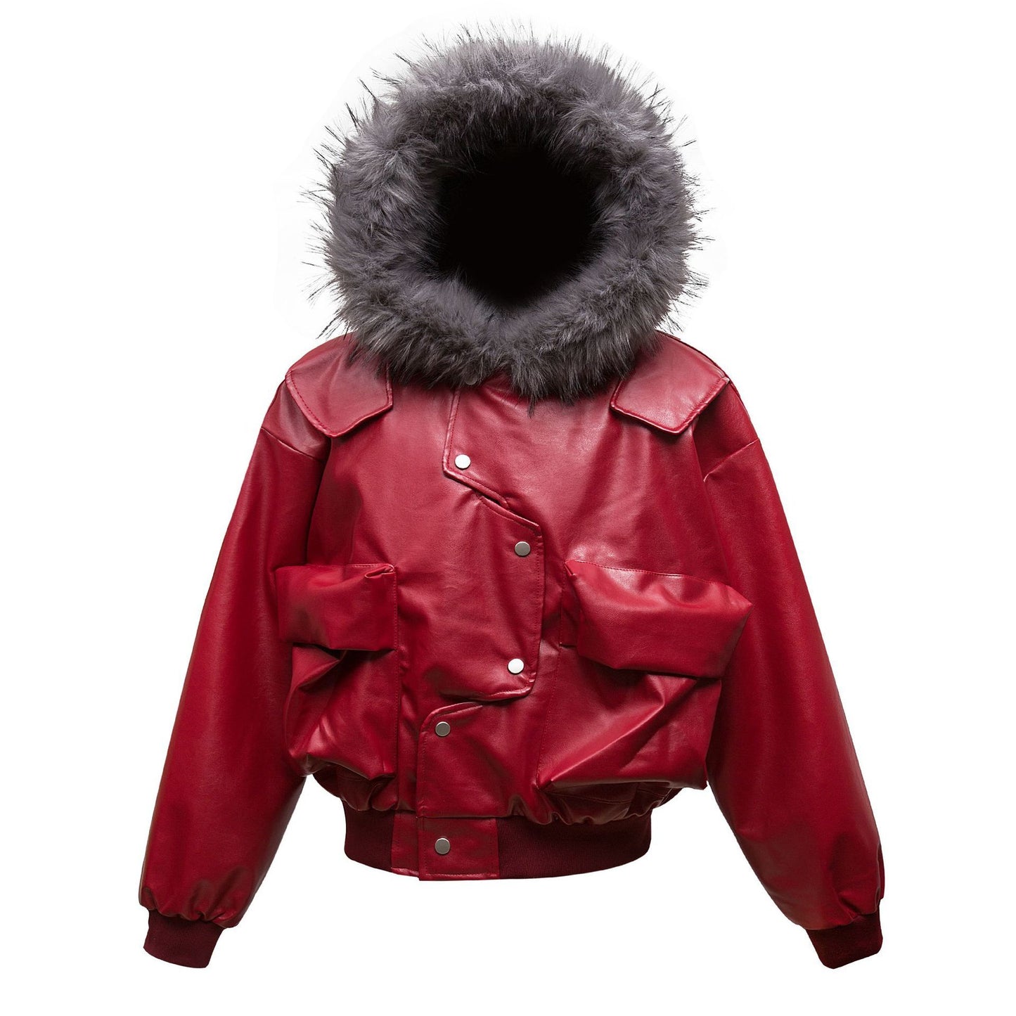 Men's Retro PU Leather Three-dimensional Pocket Cotton-padded Coat