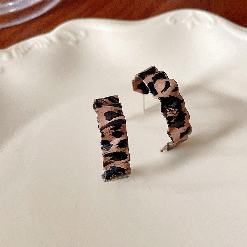 Resin Round Leopard Ear Clip Vintage Unique Earrings
