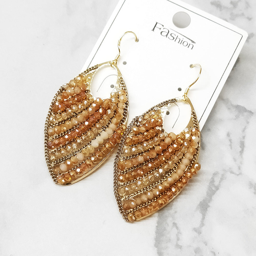 Exaggerated Bohemian Style Elegant Leaf Beaded Earrings