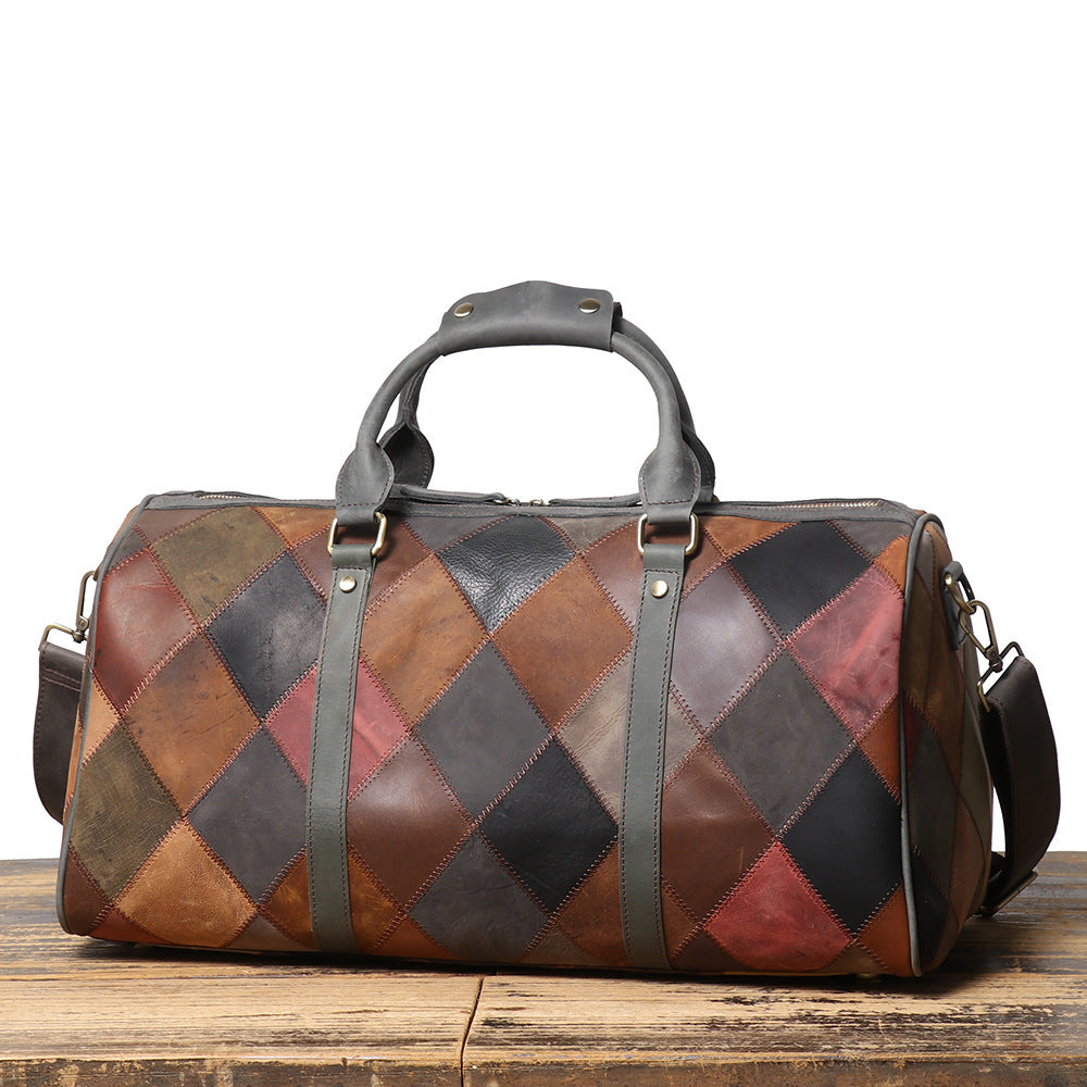 Vintage Men's Leather Rhombus Travel Bag