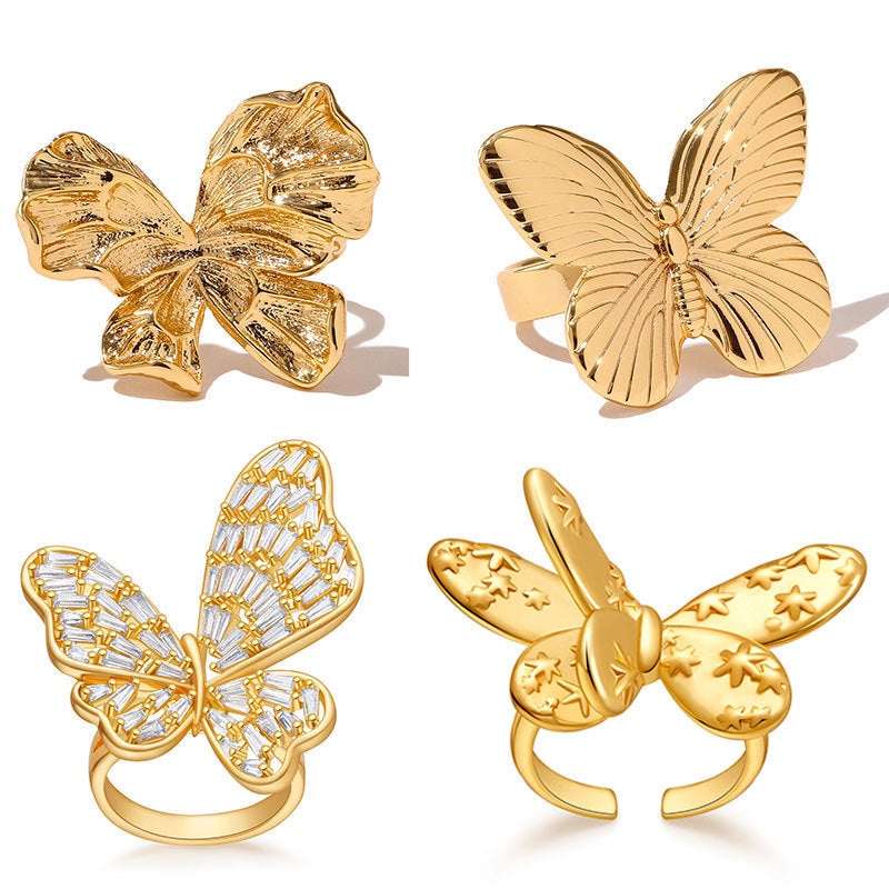 Butterfly Animal Element Exaggerated Personalized Copper Plating Finger Ring