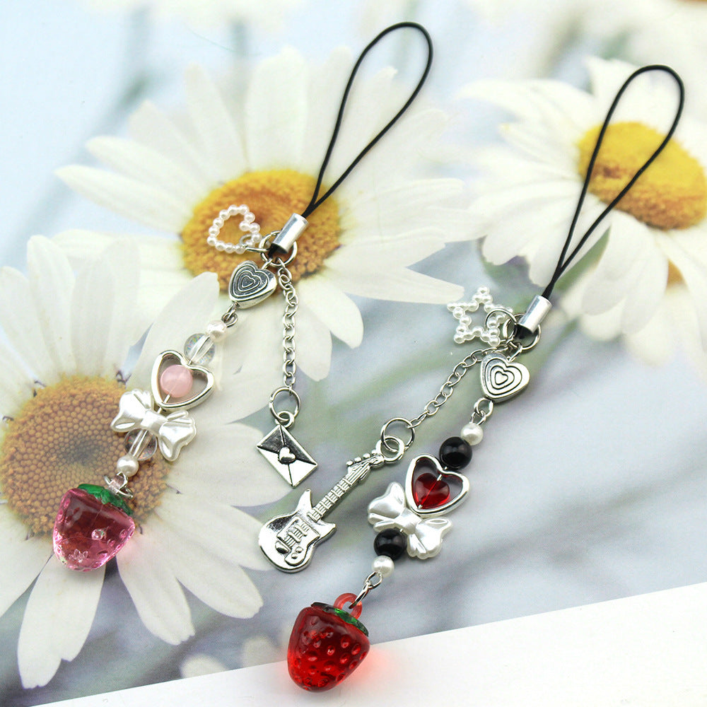 Small Cherry Strawberry Beaded Mobile Phone Pendant