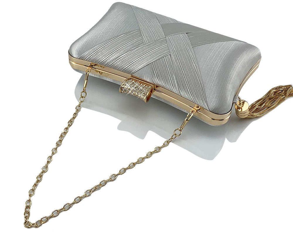Tassel metal woven diamond buckle banquet evening shoulder bag