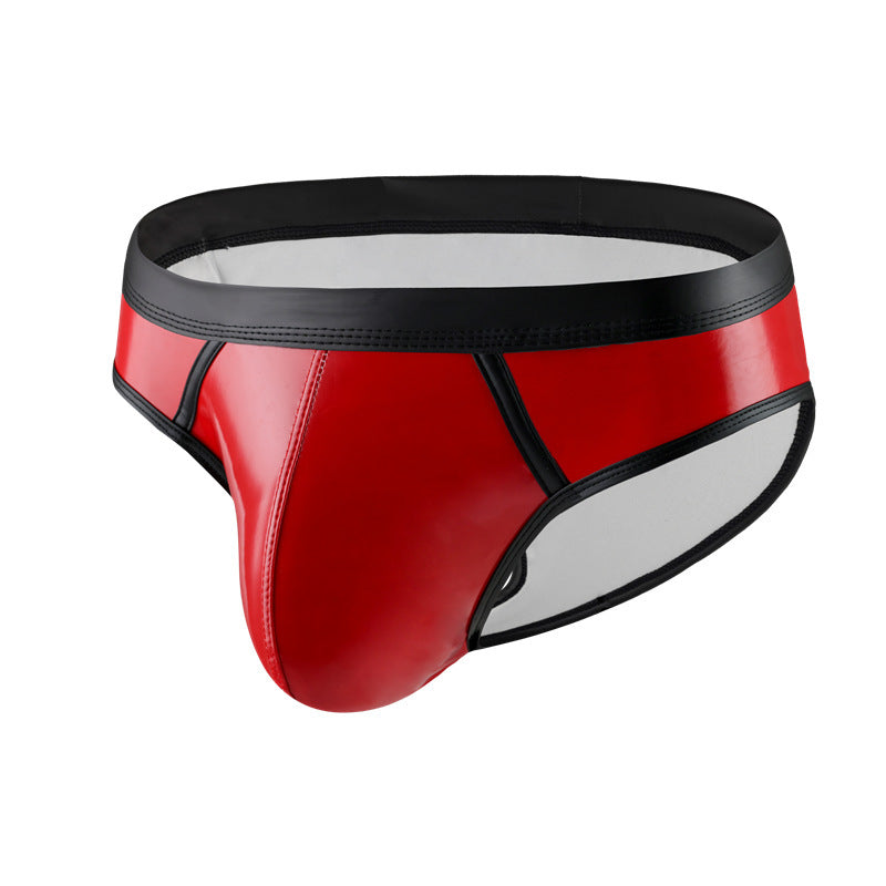 Men's New Bikini Swim Briefs Sexy Patent Leather Color Matching