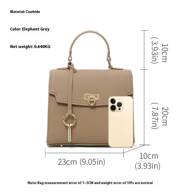 Vintage Litchi Pattern Lock Handbag