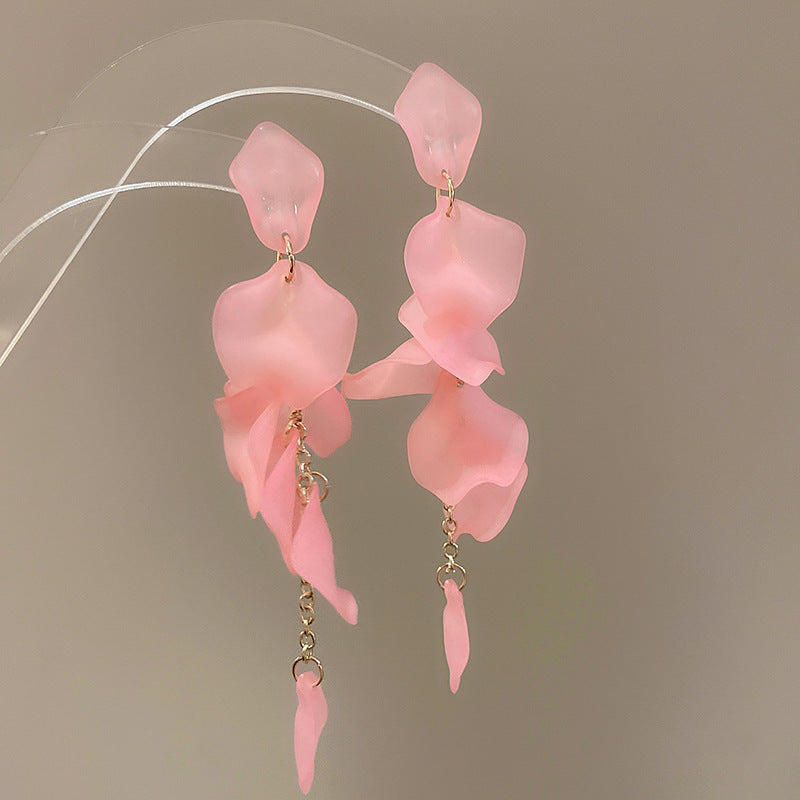 Silver Needle Fabric Flower Pendant Earrings For Women