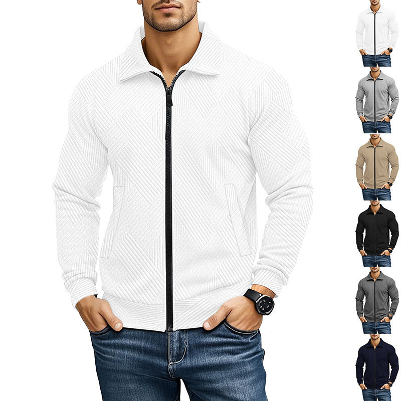 Men's Casual Jacket Solid Color Waffle Turn-down Collar Coat