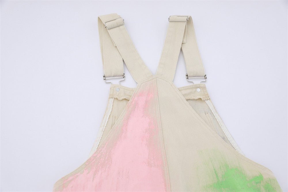 Painting Graffiti Denim Suspender Pants Men - BAGMODA