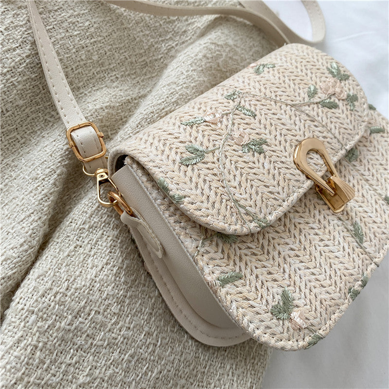 Floral Lace Woven Saddle Bag