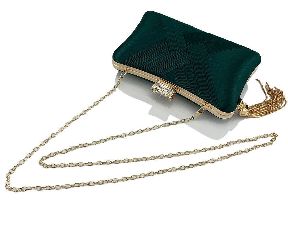 Tassel metal woven diamond buckle banquet evening shoulder bag