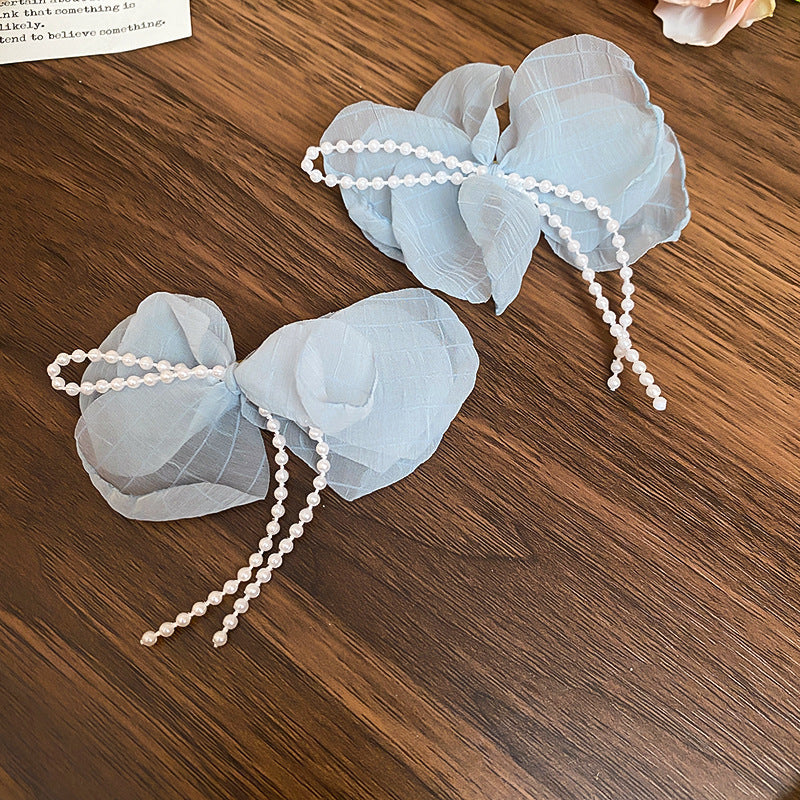 Silver Needle Fabric Flower Pendant Earrings For Women